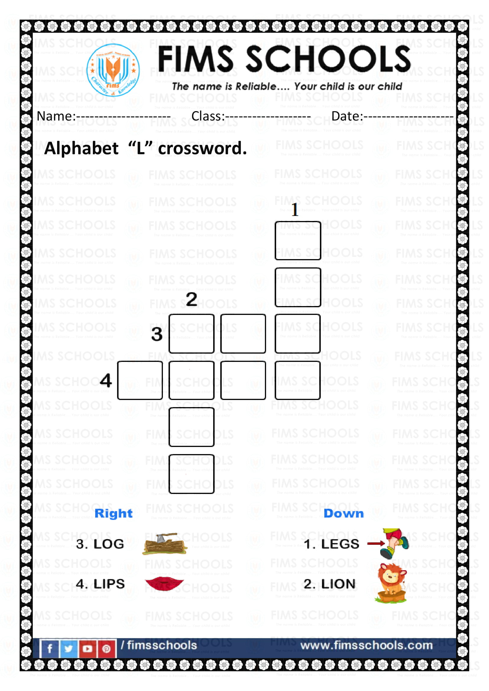 Alphabet A - Z crossword - Preschool FIMS SCHOOLS ...