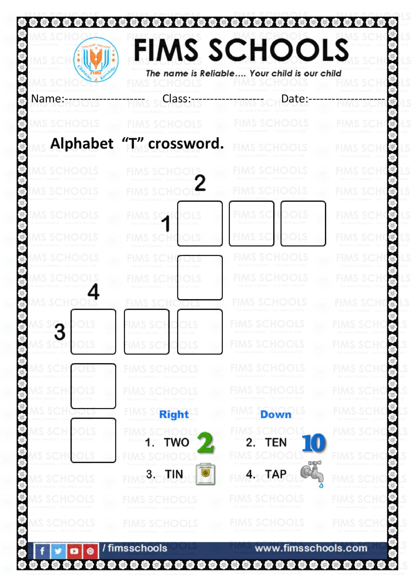 Alphabet A - Z crossword - Preschool FIMS SCHOOLS ...