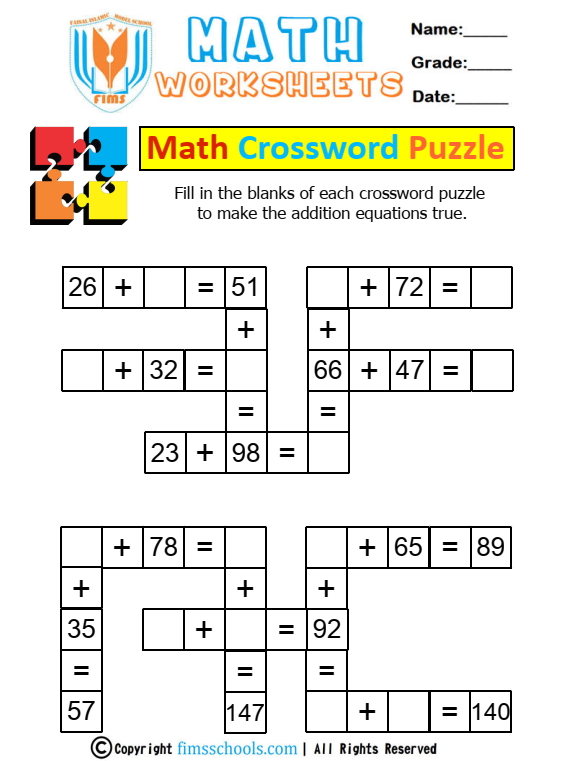 addition-crossword fimsschools