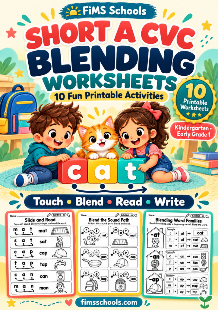 Short A CVC Blending Worksheets, Bundle 02 cover, 10 printable blending activities