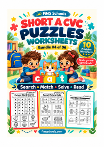 Short A CVC Puzzles Worksheets, Bundle 04 cover, search match s read activities