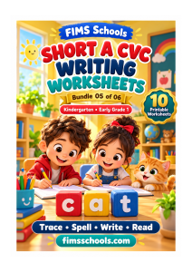 Short A CVC Writing Worksheets, Bundle 05 cover, trace spell write and read activities